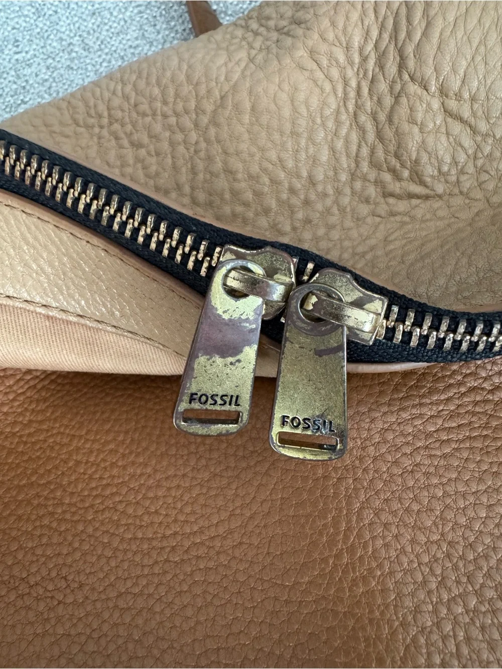 Fossil Two-Tone Brown & Tan Leather Crossbody Bag